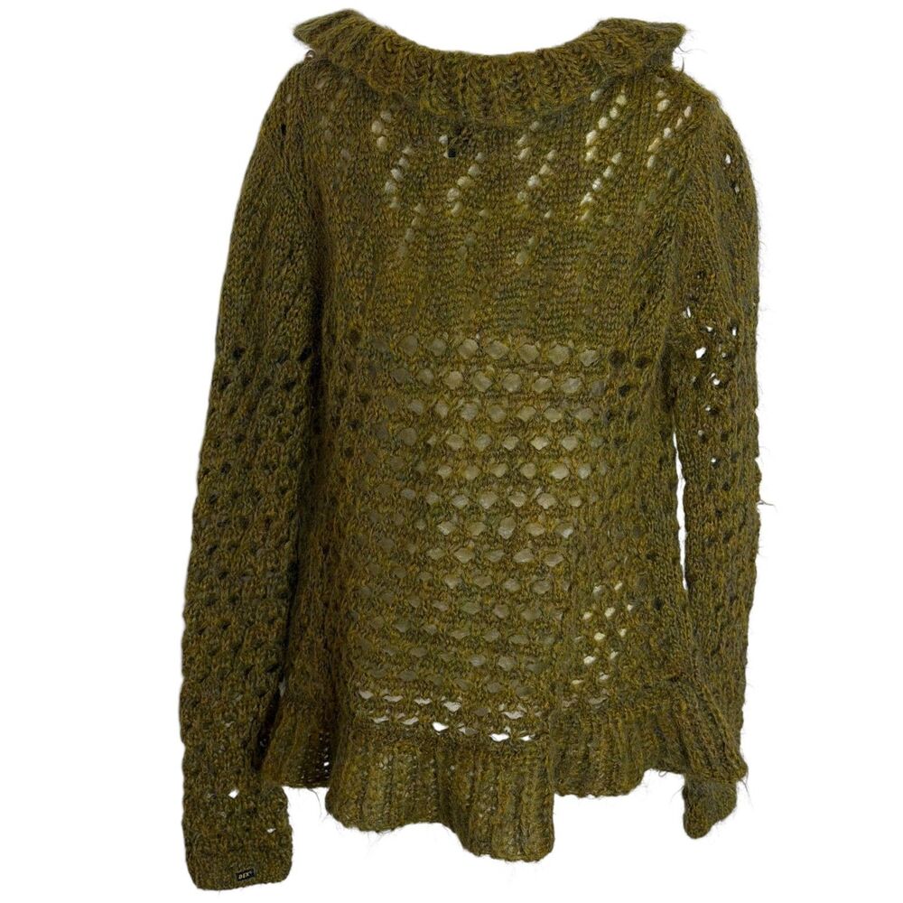 Dex Fresh Mohair Ruffle Cardigan Sweater Open Front Boho Green Marled S - Picture 5 of 6